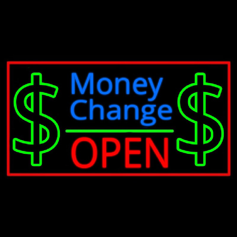 Money Change Dollar Logo Open Red Border Leuchtreklame