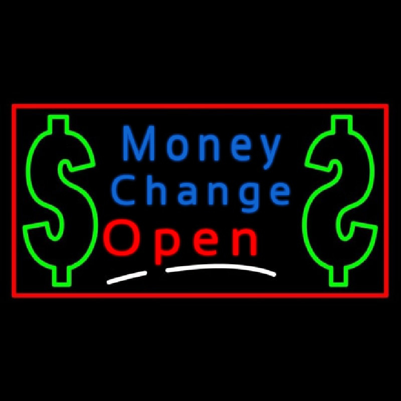 Money Change With Dollar Logo Open Leuchtreklame