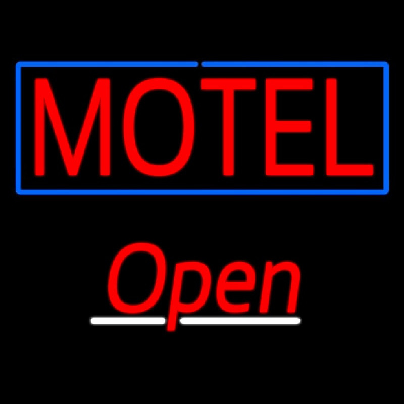 Motel With Blue Border Open Leuchtreklame