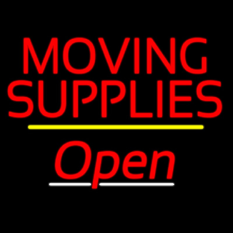 Moving Supplies Open Yellow Line Leuchtreklame