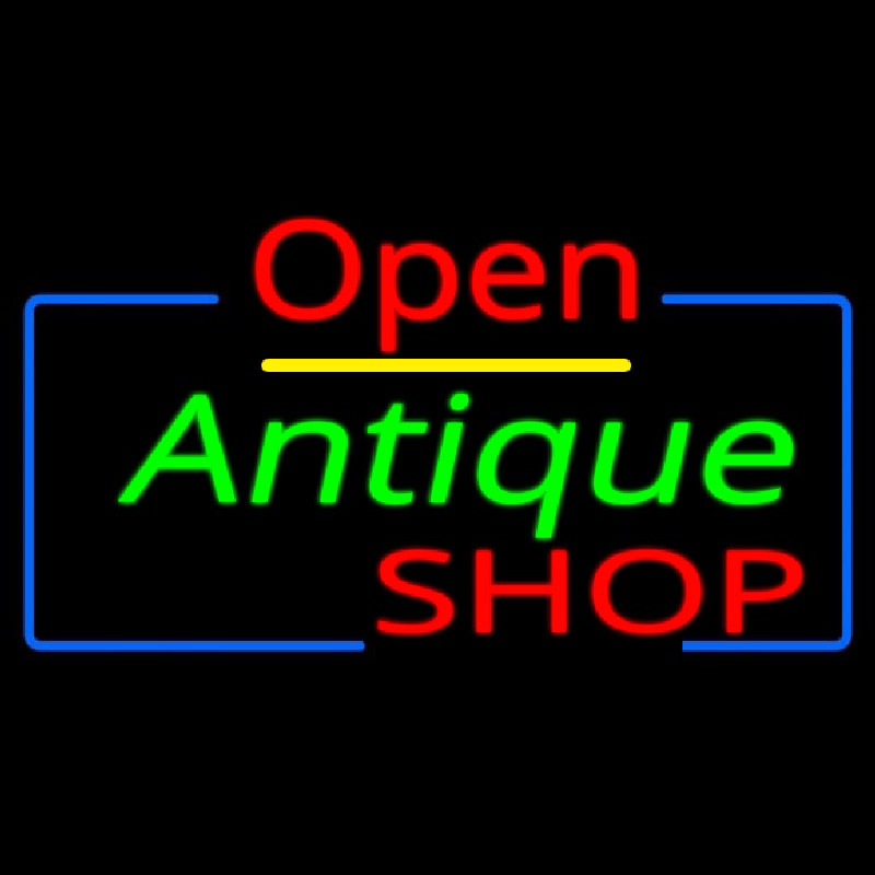 Open Antiques Shop Leuchtreklame