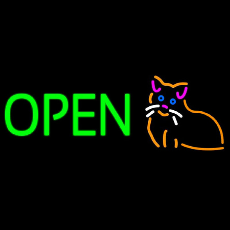 Open Cat Logo Green Letters Leuchtreklame