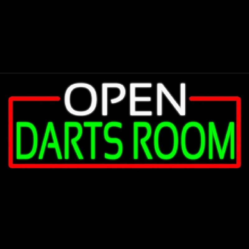 Open Darts Room With Red Border Leuchtreklame