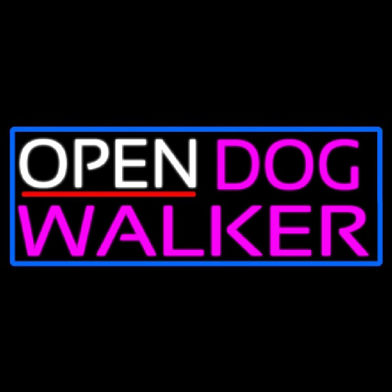 Open Dog Walker With Blue Border Leuchtreklame
