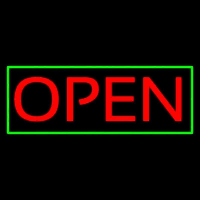 Open Horizontal Red Letters With Green Border Leuchtreklame