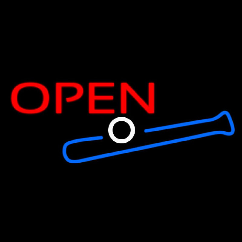 Open In Bright Red With Blue Bat And White Ball Leuchtreklame