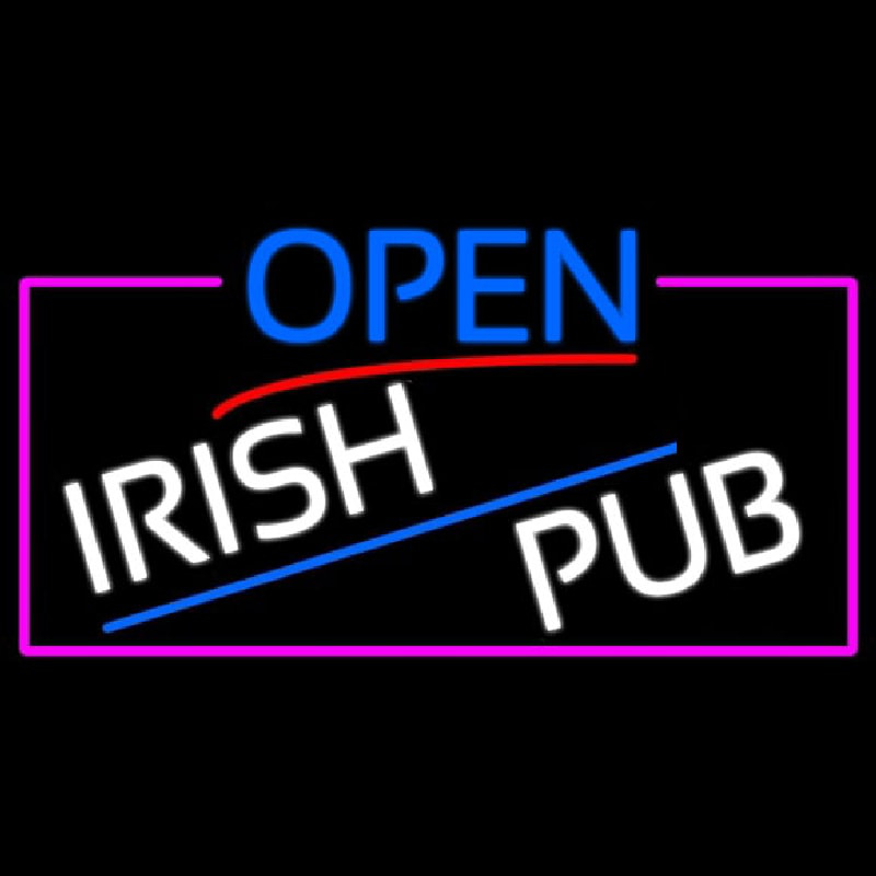 Open Irish Pub With Pink Border Leuchtreklame