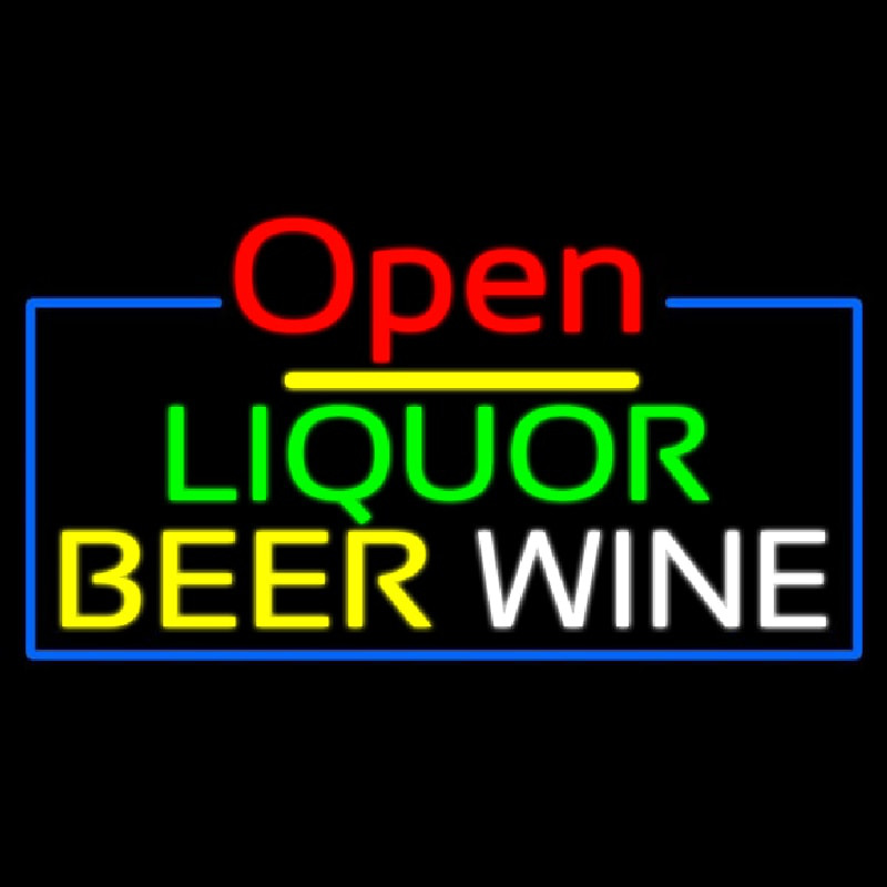 Open Liquor Beer Wine Leuchtreklame