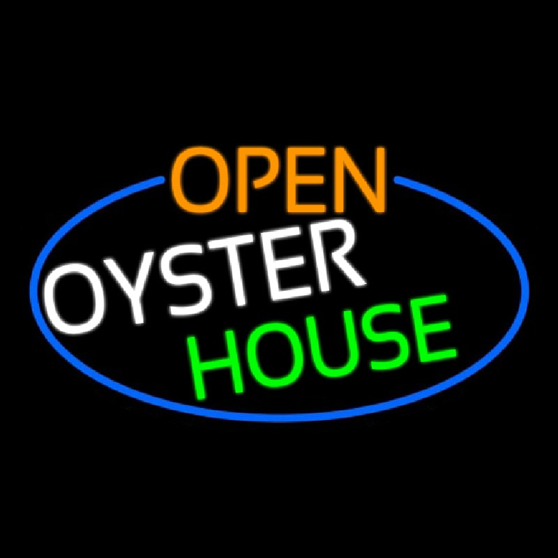 Open Oyster House Oval With Blue Border Leuchtreklame