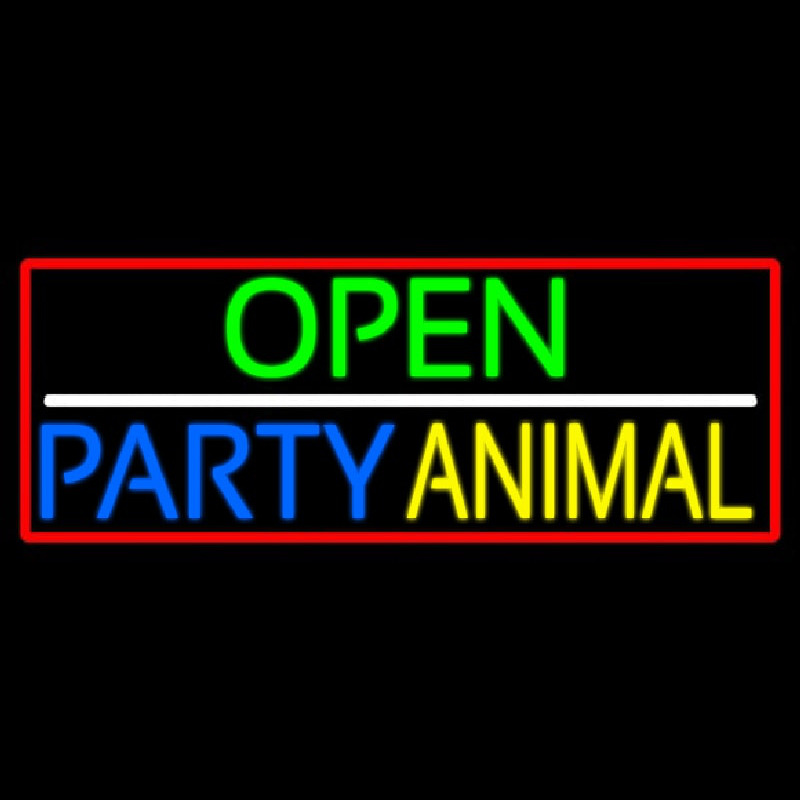 Open Party Animal With Red Border Leuchtreklame