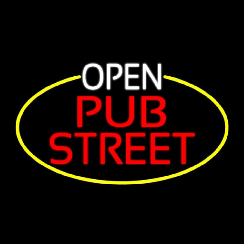 Open Pub Street Oval With Yellow Border Leuchtreklame