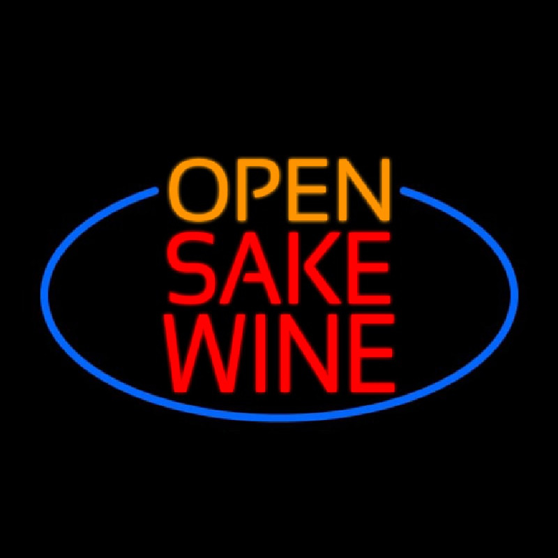 Open Sake Wine Oval With Blue Border Leuchtreklame