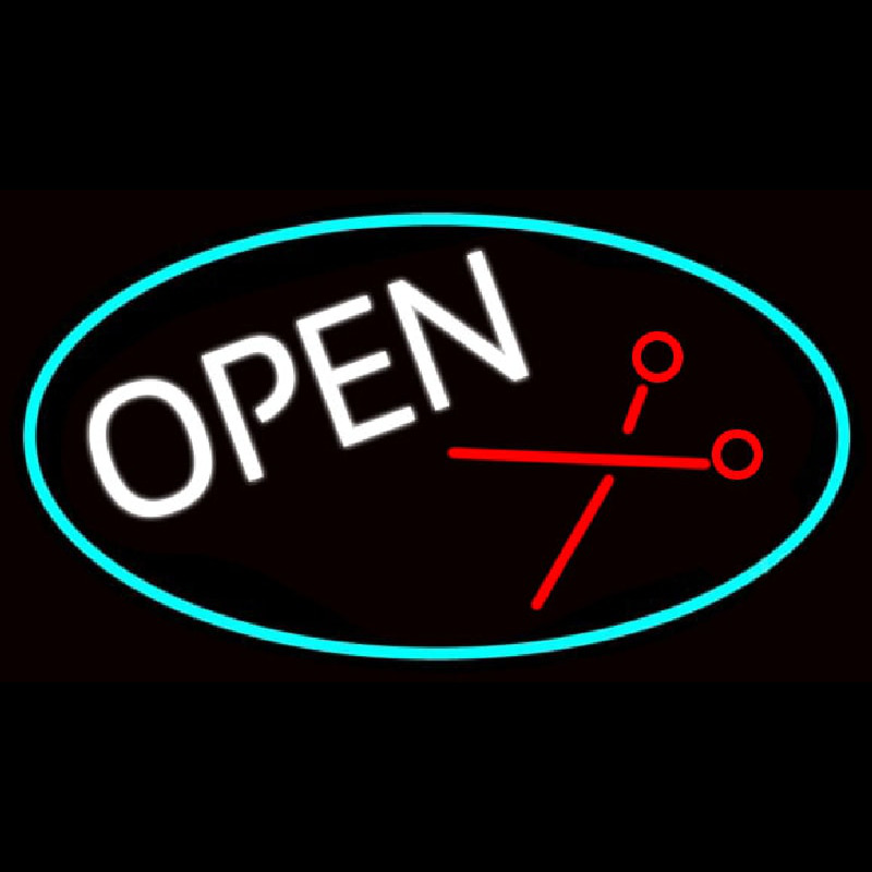Open With Scissor Logo Leuchtreklame
