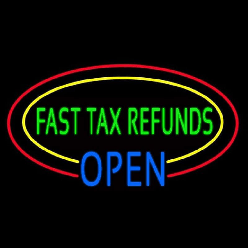 Oval Fast Ta  Refunds Blue Open Leuchtreklame
