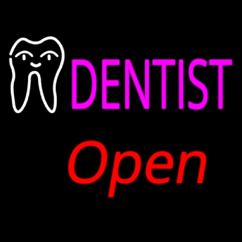 Pink Dentist White Tooth Open Leuchtreklame