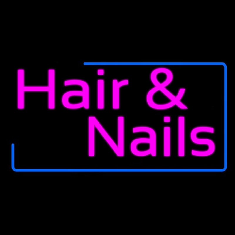 Pink Hair And Nails With Blue Border Leuchtreklame
