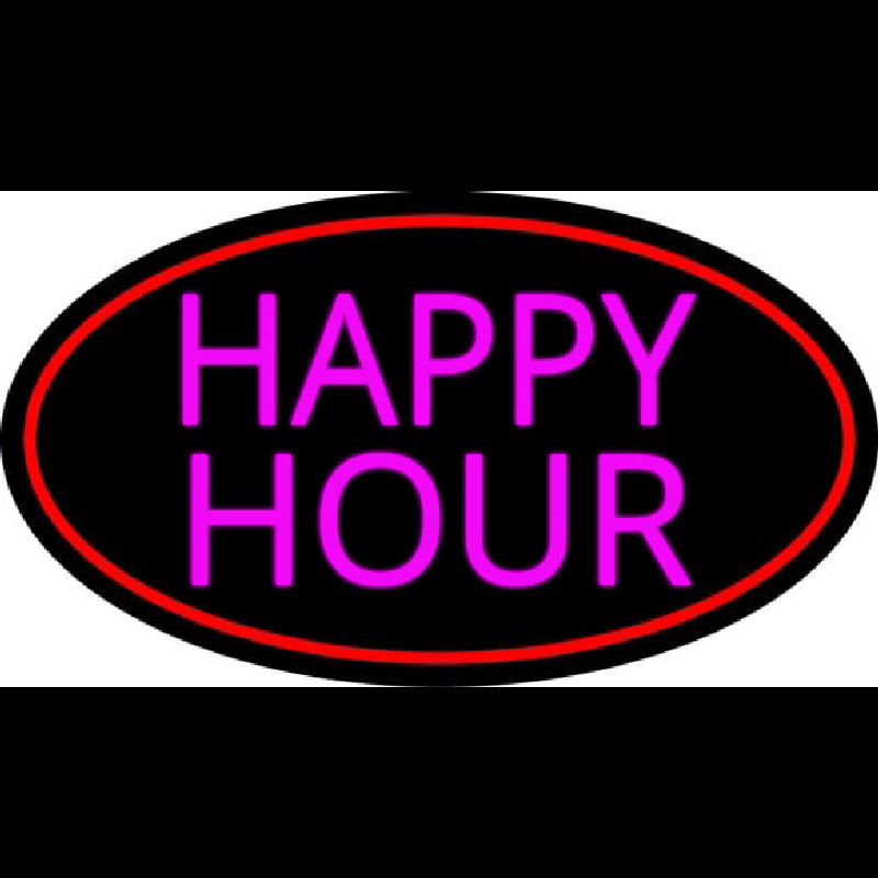 Pink Happy Hour Oval With Red Border Leuchtreklame