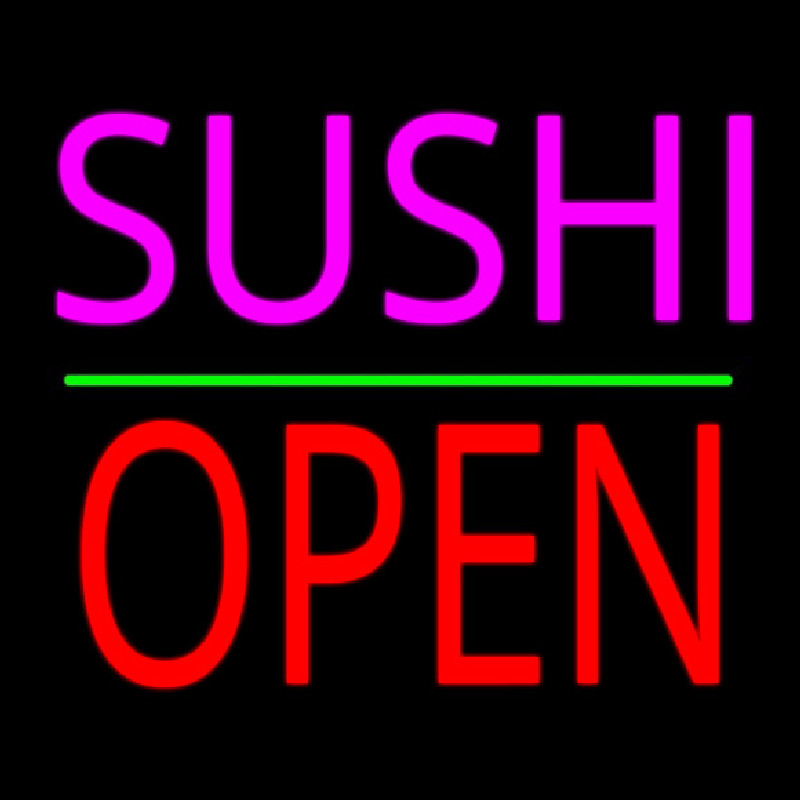 Pink Sushi Block Open Green Line Leuchtreklame