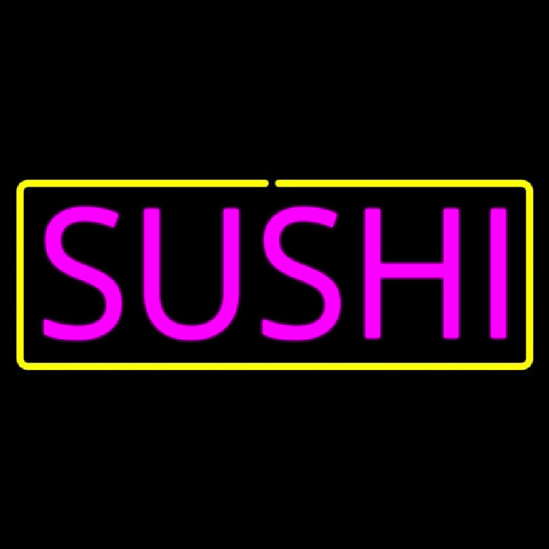 Pink Sushi With Yellow Border Leuchtreklame