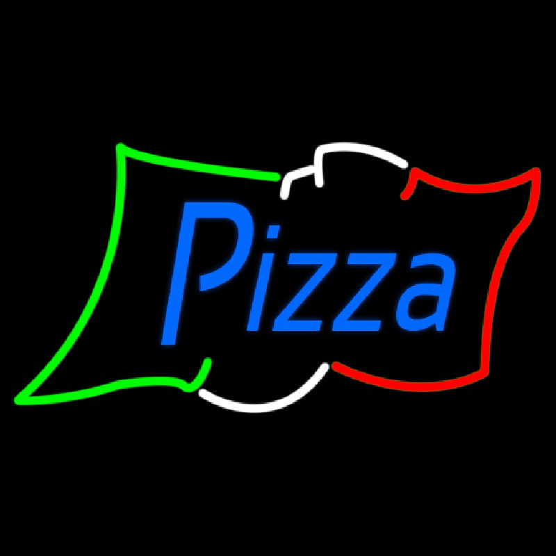 Pizza Blue Script Italian Flag Leuchtreklame