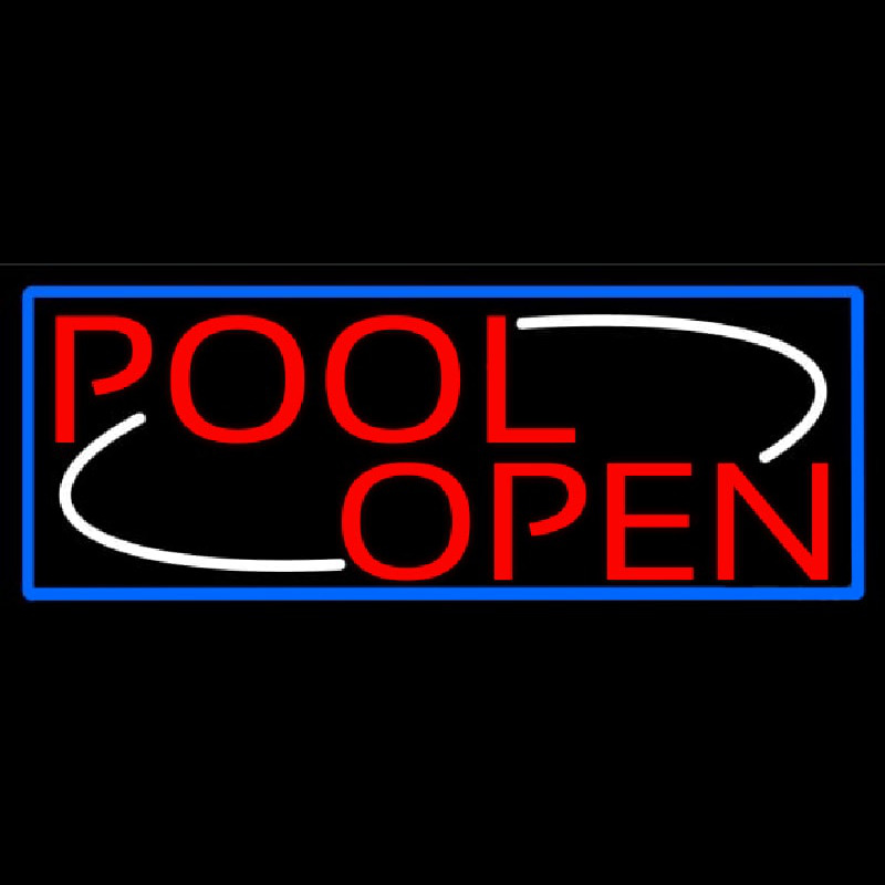 Pool Open With Blue Border Leuchtreklame