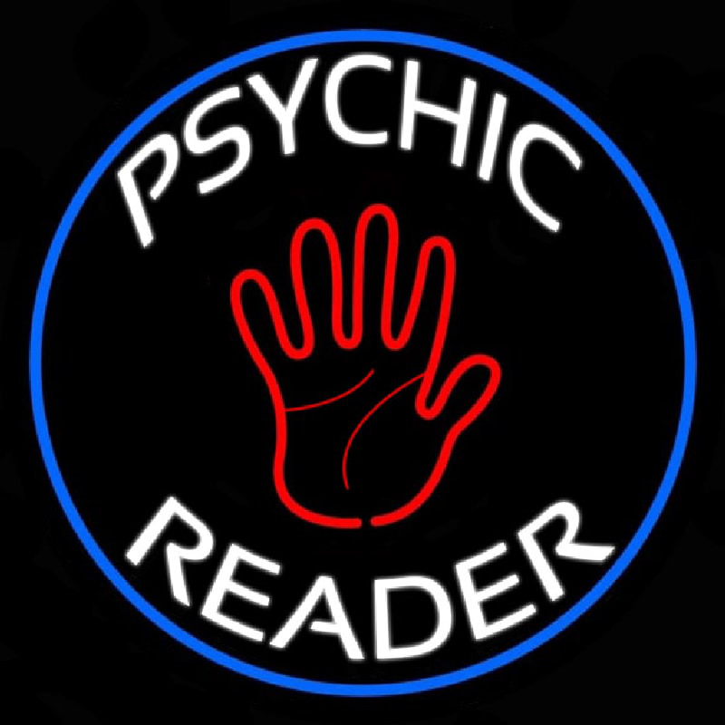 Psychic Reader With Palm Blue Circle Leuchtreklame