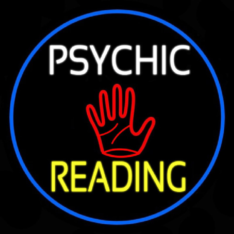 Psychic Reading Block Palm Blue Border Leuchtreklame