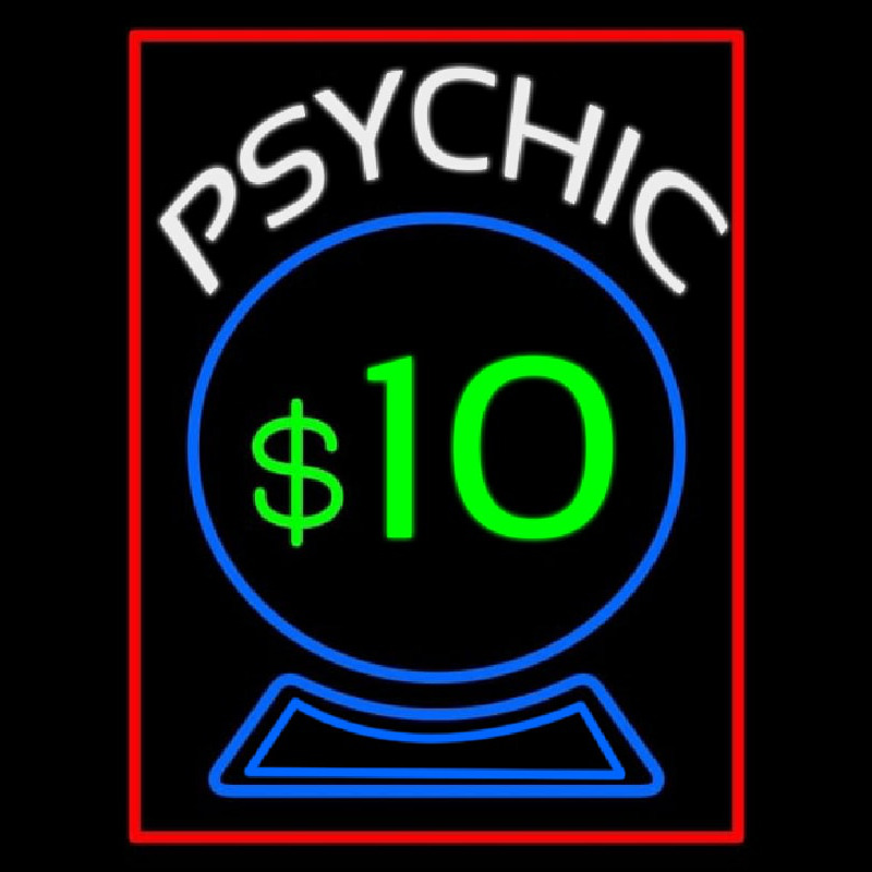 Psychic With Crystal Globe Red Border Leuchtreklame