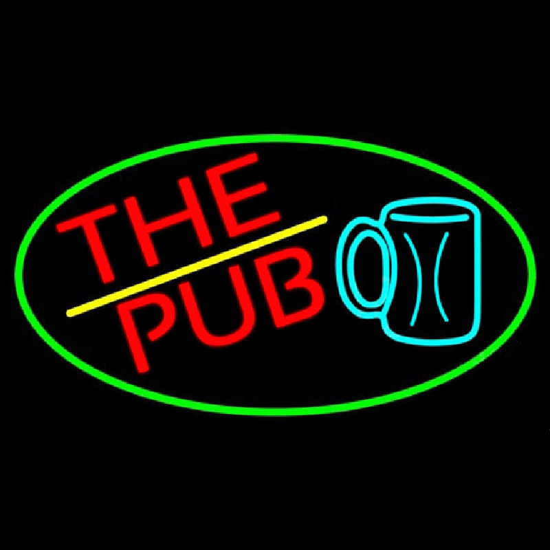 Pub And Beer Mug Oval With Green Border Leuchtreklame