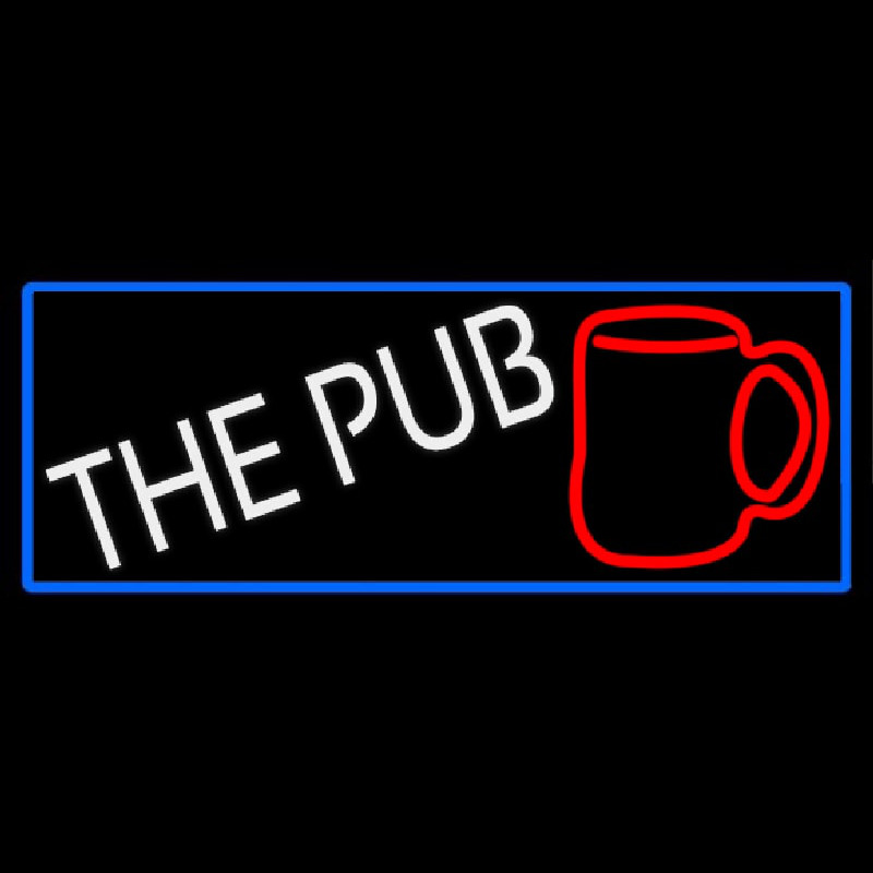 Pub And Beer Mug With Blue Border Leuchtreklame