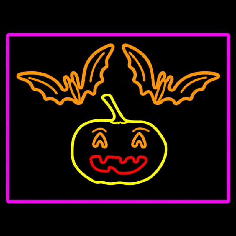 Pumpkin And Bats With Pink Border Leuchtreklame