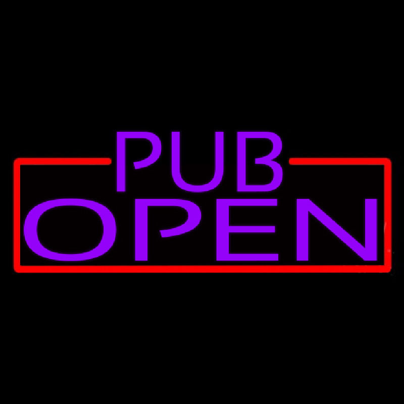 Purple Pub Open With Red Border Leuchtreklame