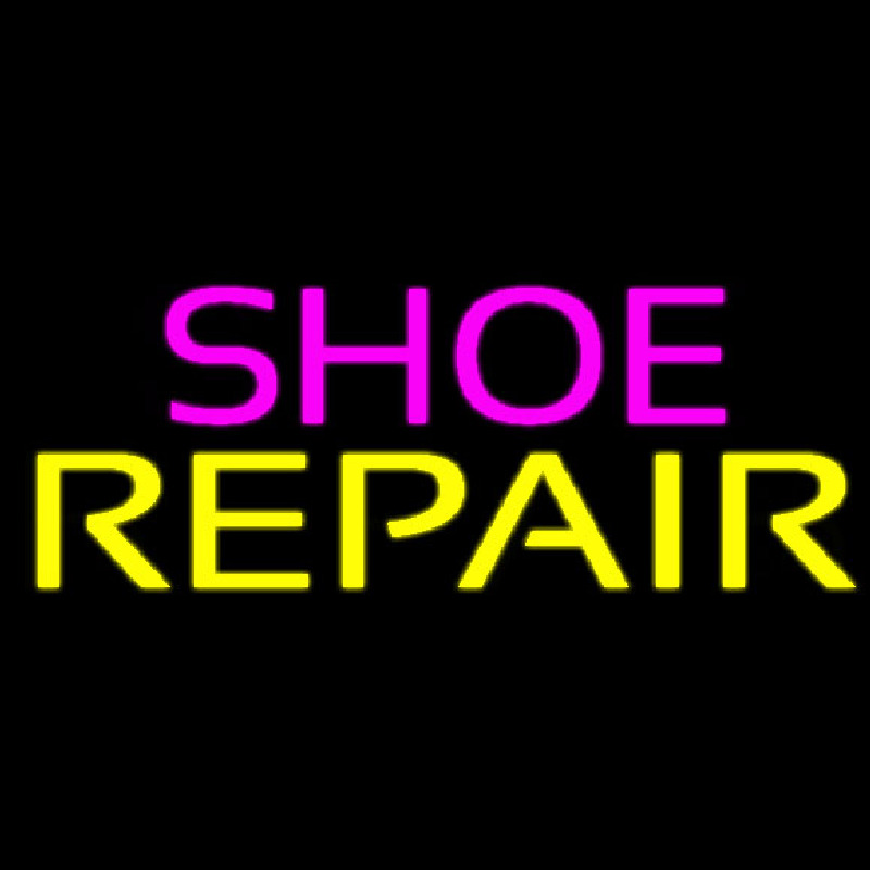 Purple Shoe Yellow Repair Leuchtreklame