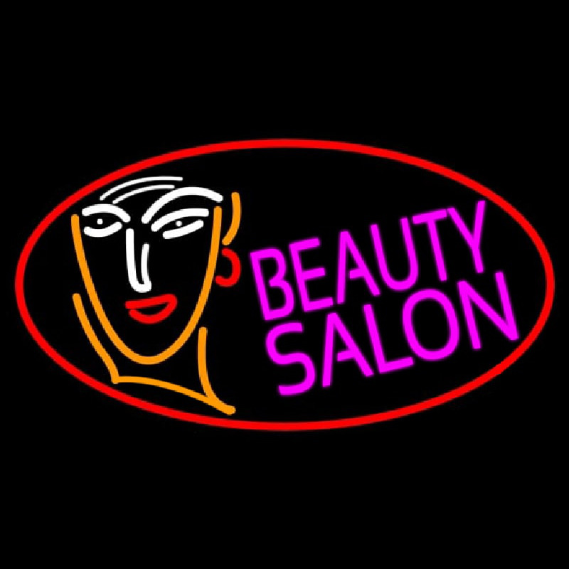 Red Beauty Salon With Girl Leuchtreklame