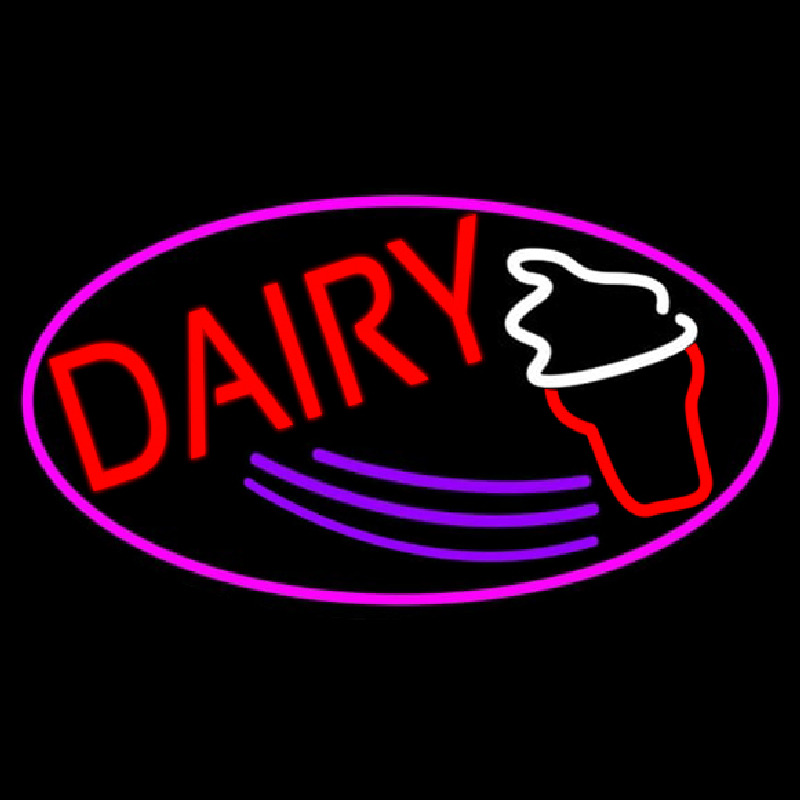 Red Dairy With Oval Leuchtreklame