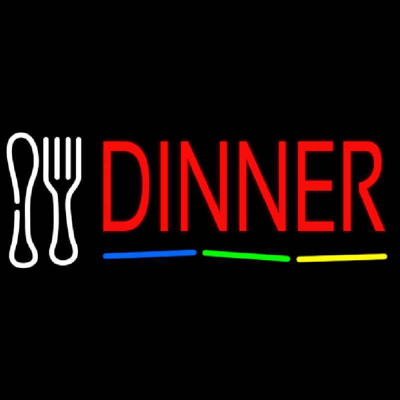 Red Dinner Multicolored Line With Spoon And Fork Leuchtreklame
