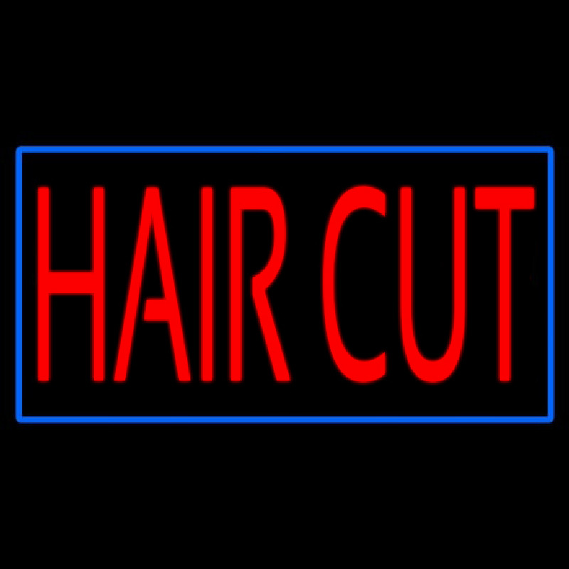 Red Hair Cut With Blue Border Leuchtreklame