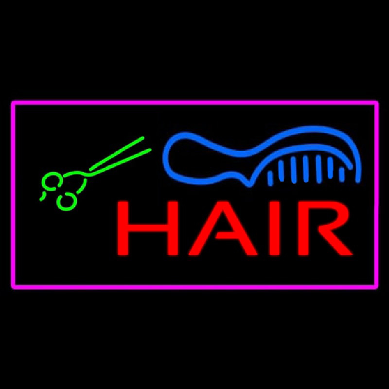 Red Hair With Comb And Scissor Pink Border Leuchtreklame