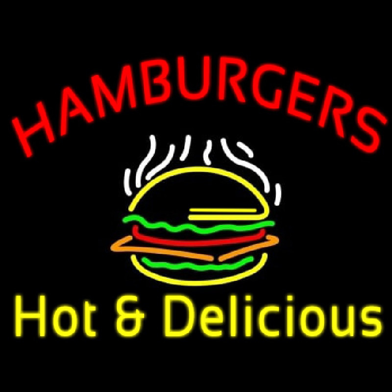 Red Hamburgers Hot And Delicious Leuchtreklame