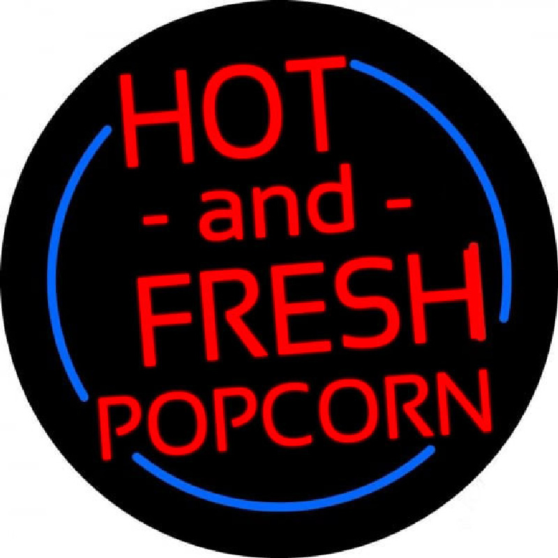 Red Hot And Fresh Popcorn With Border Leuchtreklame