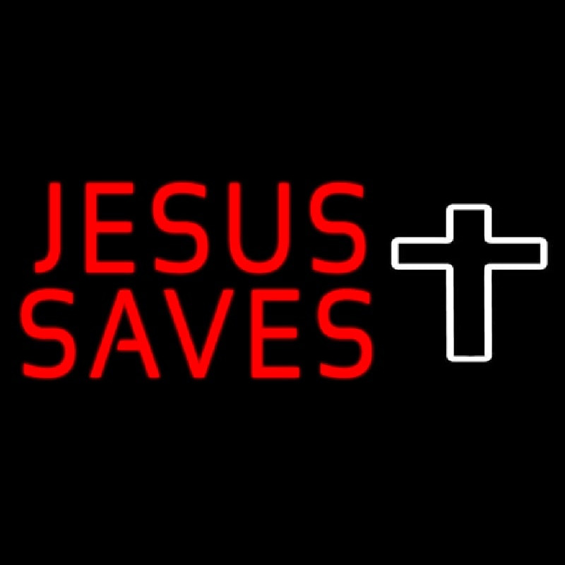 Red Jesus Saves White Cross Leuchtreklame