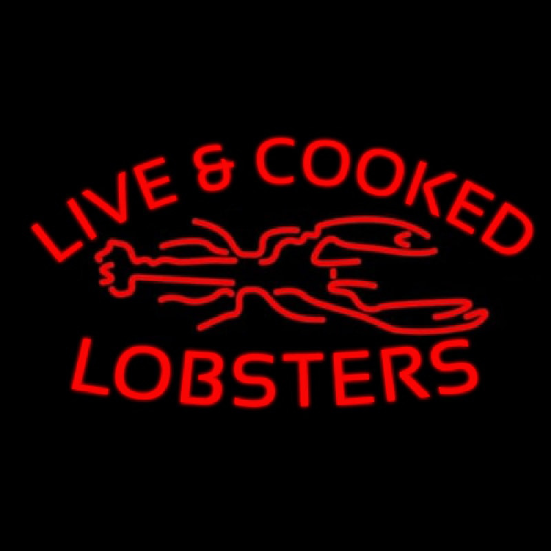 Red Live And Cooked Lobsters Seafood Leuchtreklame