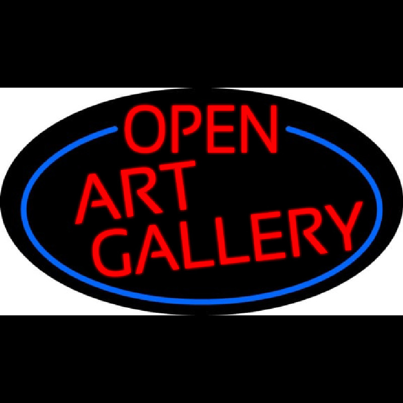 Red Open Art Gallery Oval With Blue Border Leuchtreklame