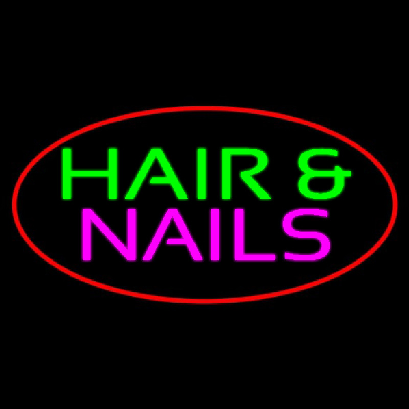 Red Oval Hair And Nails Leuchtreklame