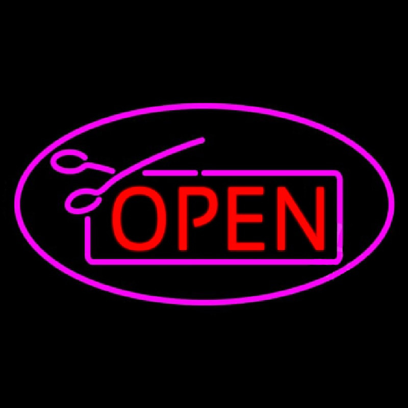 Red Pink Open With Scissor Leuchtreklame