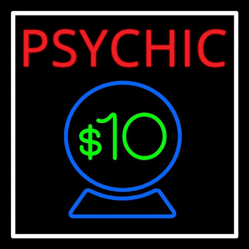 Red Psychic Blue Crystal Globe And White Border Leuchtreklame