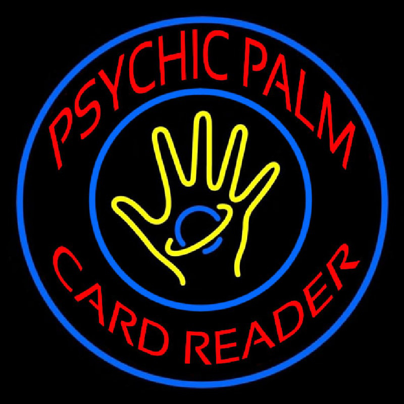 Red Psychic Palm Card Reader Blue Border Leuchtreklame