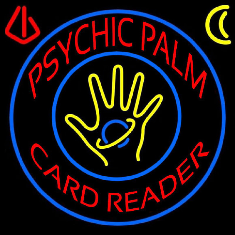 Red Psychic Palm Card Reader Blue Circle Leuchtreklame