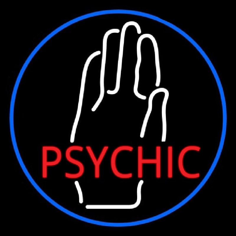 Red Psychic With White Palm Blue Border Leuchtreklame