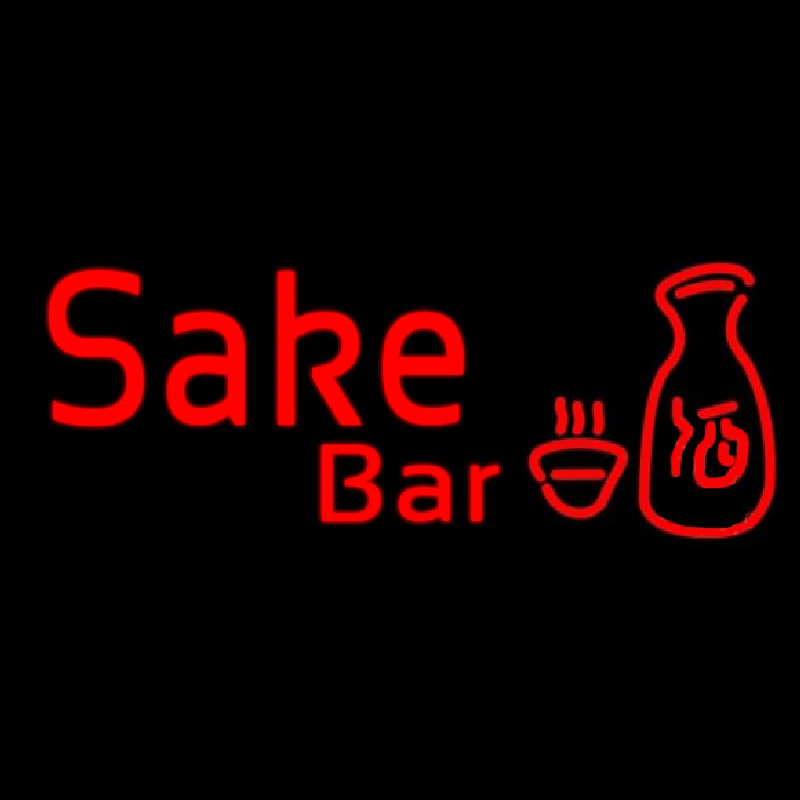 Red Sake Bar With Bottle And Glass Leuchtreklame